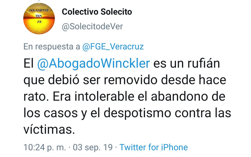 Winckler no fungía como un fiscal, era un operador político: colectivo